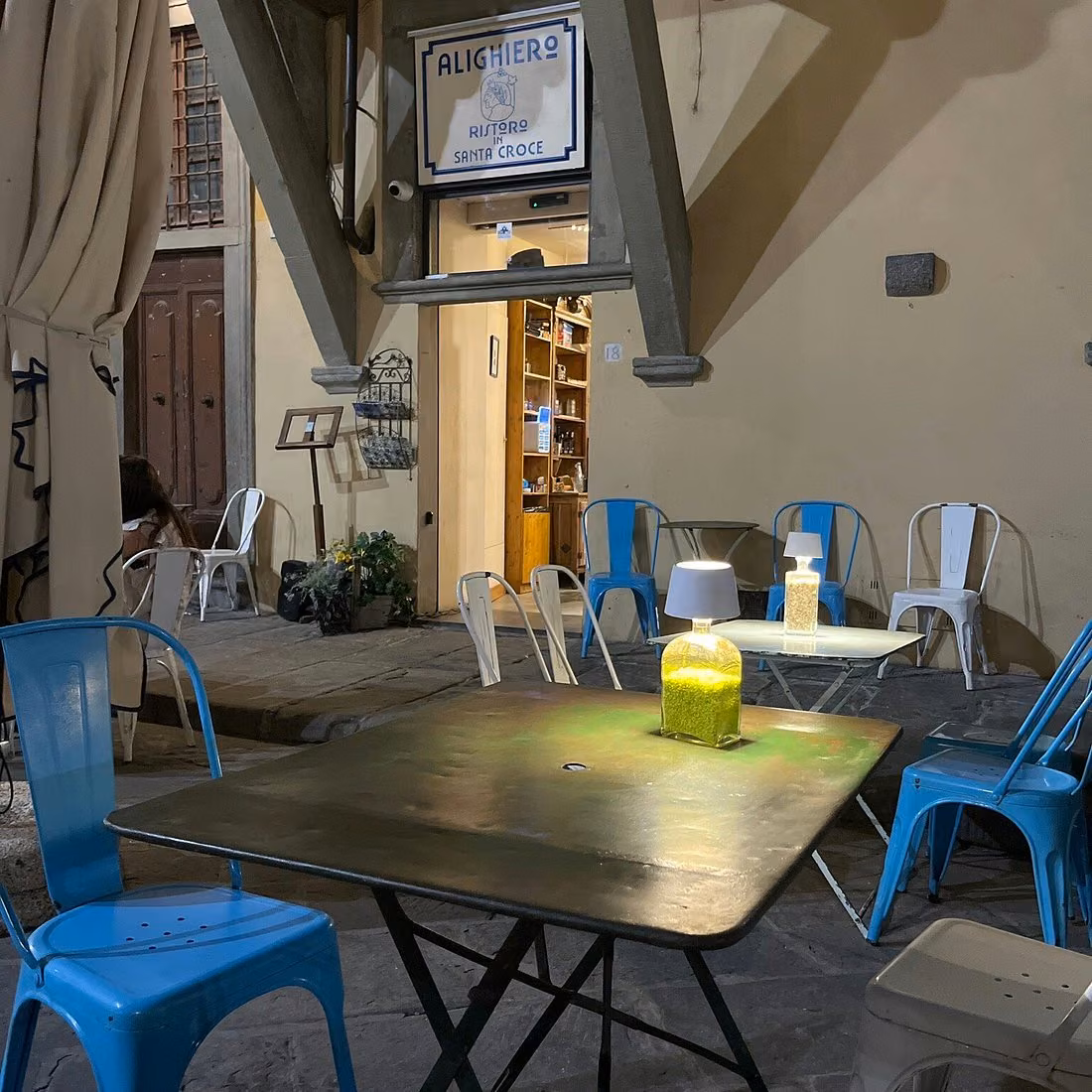 Alighiero in Piazza Santa Croce — outdoor terrace aperitivo at golden hour